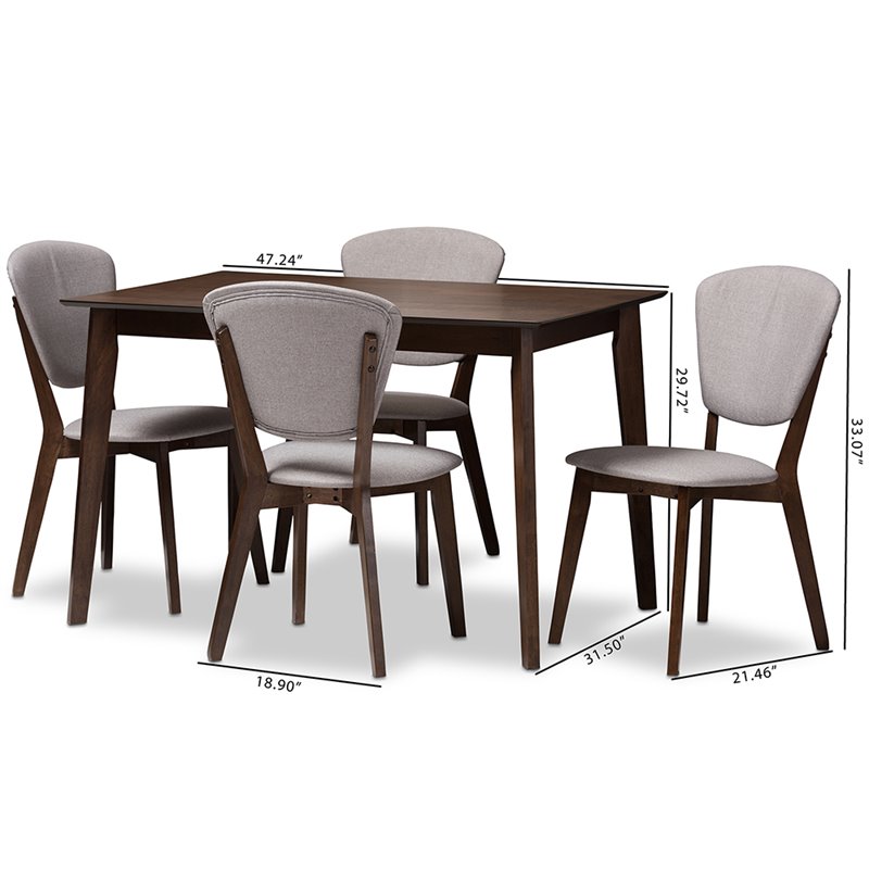 Baxton Studio Tarelle 5 Piece Dining Set in Light Gray and Brown