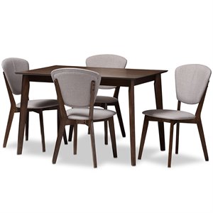 Baxton Studio Tarelle 5 Piece Dining Set in Light Gray and Brown