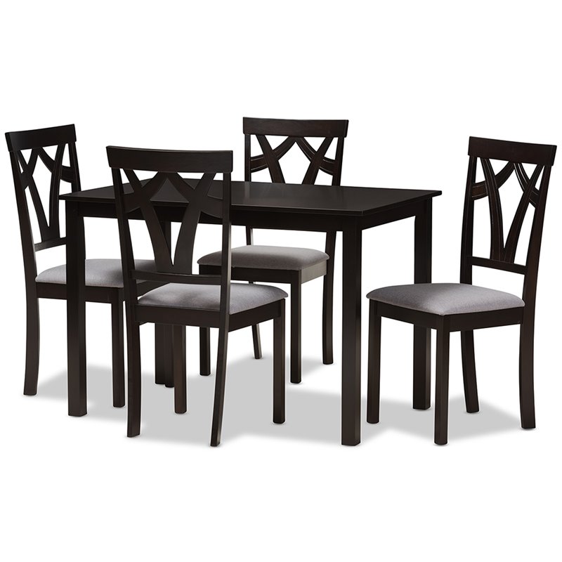 Baxton Studio Sylvia 5 Piece Dining Set in Gray and Dark Brown