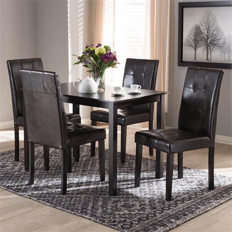 Baxton Studio Avery 5 Piece Dining Set in Dark Brown