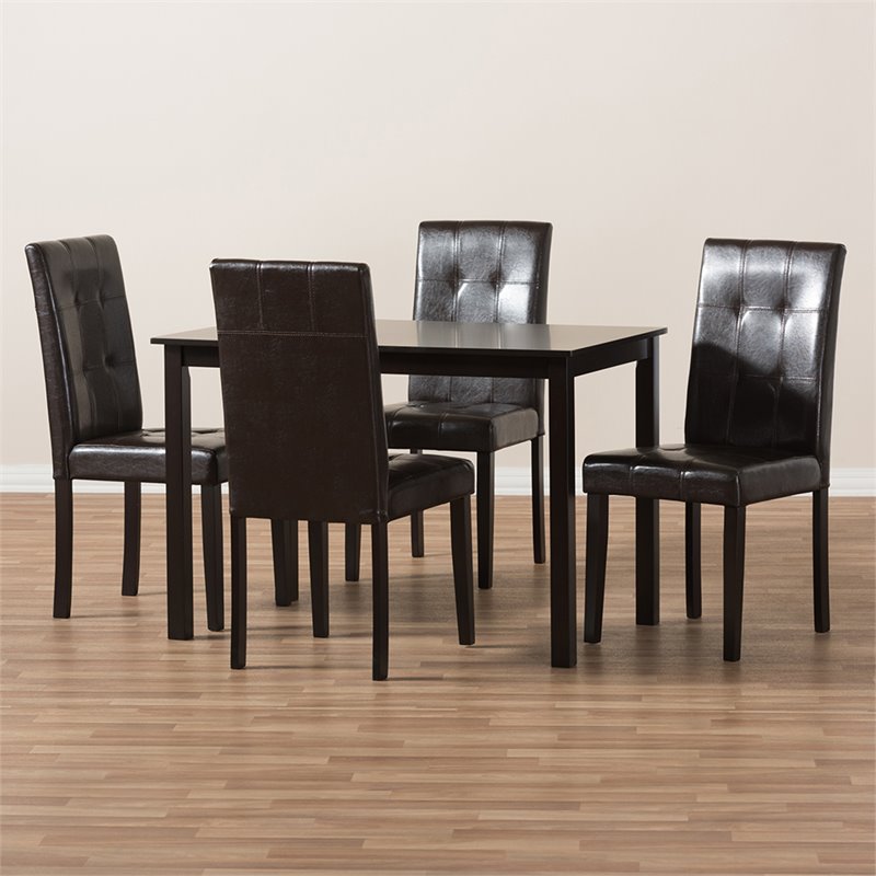 Baxton Studio Avery 5 Piece Dining Set in Dark Brown