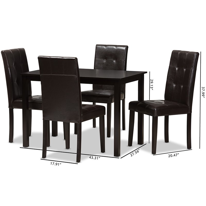 Baxton Studio Avery 5 Piece Dining Set in Dark Brown