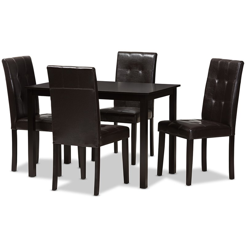 Baxton Studio Avery 5 Piece Dining Set in Dark Brown