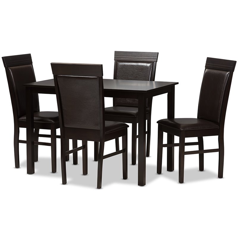 Baxton Studio Thea 5 Piece Dining Set in Dark Brown