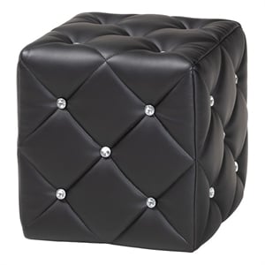 Baxton Studio Stacey 14&quot Square Faux Leather Ottoman in Black