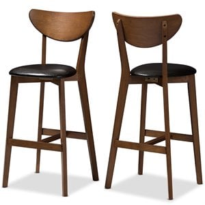 Baxton Studio Eline 30&quot Bar Stool in Black and Walnut Brown (Set of 2)