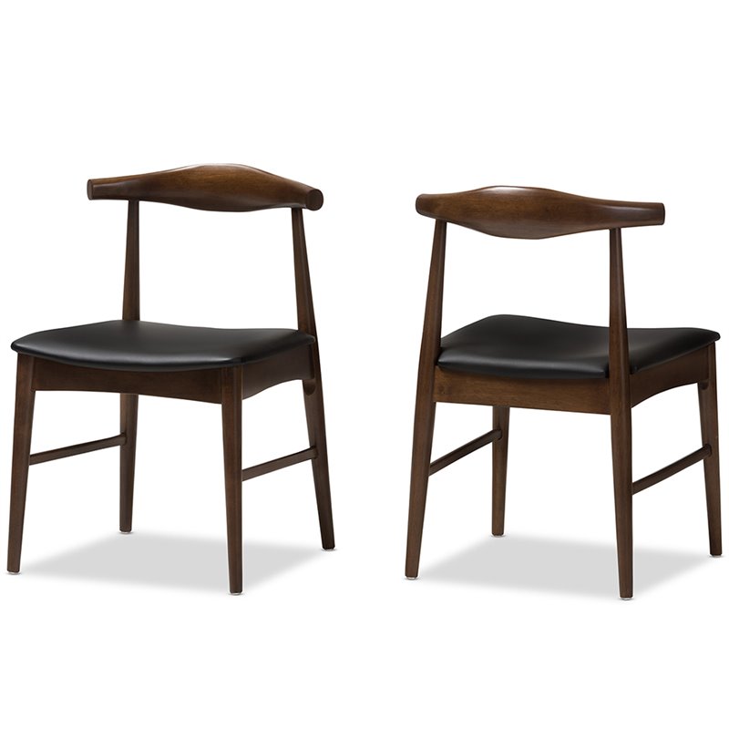 Baxton Studio Winton Dining Side Chair in Black and Brown (Set of 2)