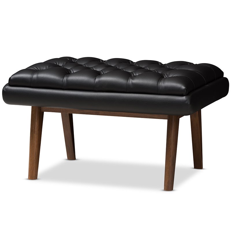 Baxton Studio Annetha Faux Leather Ottoman in Black and Walnut