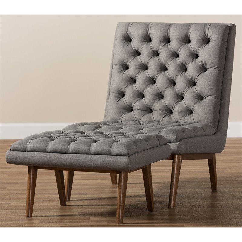 Baxton Studio Annetha Tufted Accent Chair and Ottoman Set in Gray