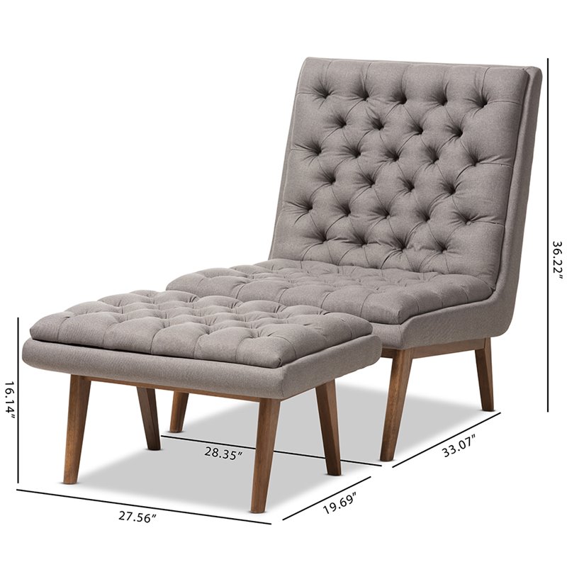 Baxton Studio Annetha Tufted Accent Chair and Ottoman Set in Gray