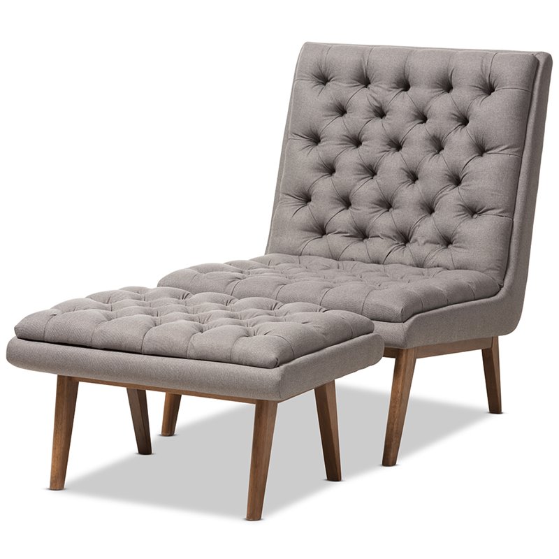 Baxton Studio Annetha Tufted Accent Chair and Ottoman Set in Gray