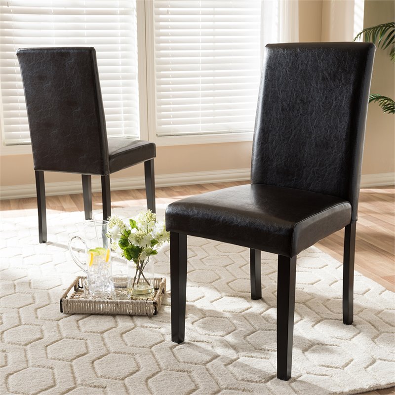Baxton Studio Mia Faux Leather Dining Side Chair in Brown (Set of 2)