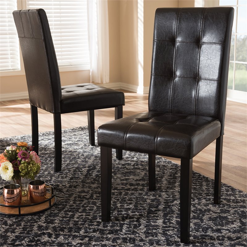 Baxton Studio Avery Faux Leather Dining Side Chair in Brown (Set of 2)