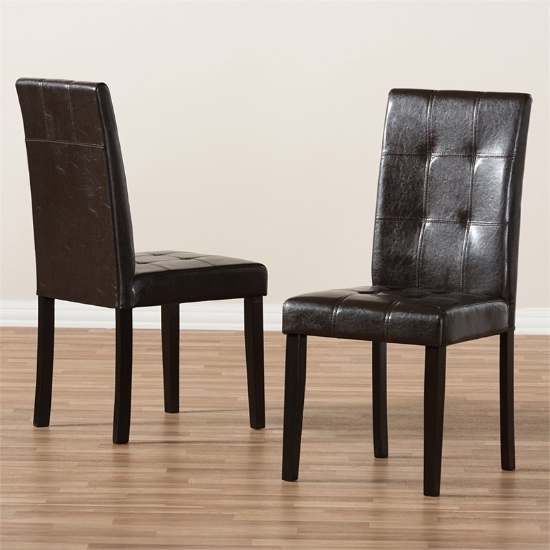 Baxton Studio Avery Faux Leather Dining Side Chair in Brown (Set of 2)