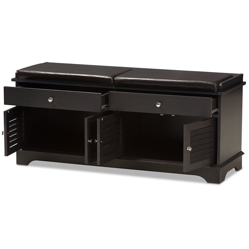 Baxton Studio Leo Faux Leather Shoe Storage Bench in Dark Brown