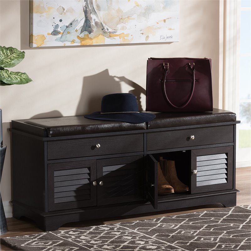 Baxton Studio Leo Faux Leather Shoe Storage Bench in Dark Brown