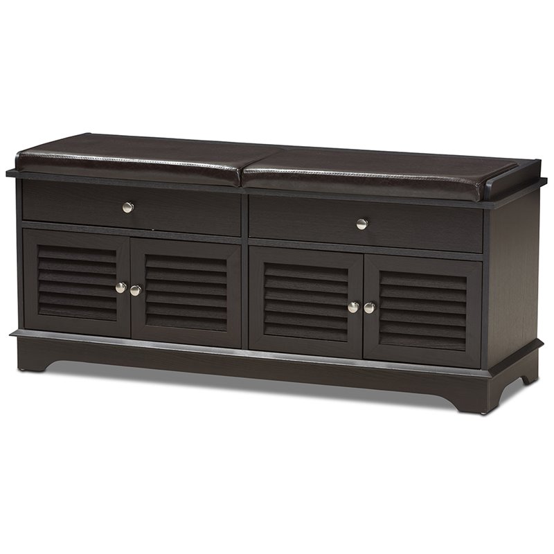 Baxton Studio Leo Faux Leather Shoe Storage Bench in Dark Brown