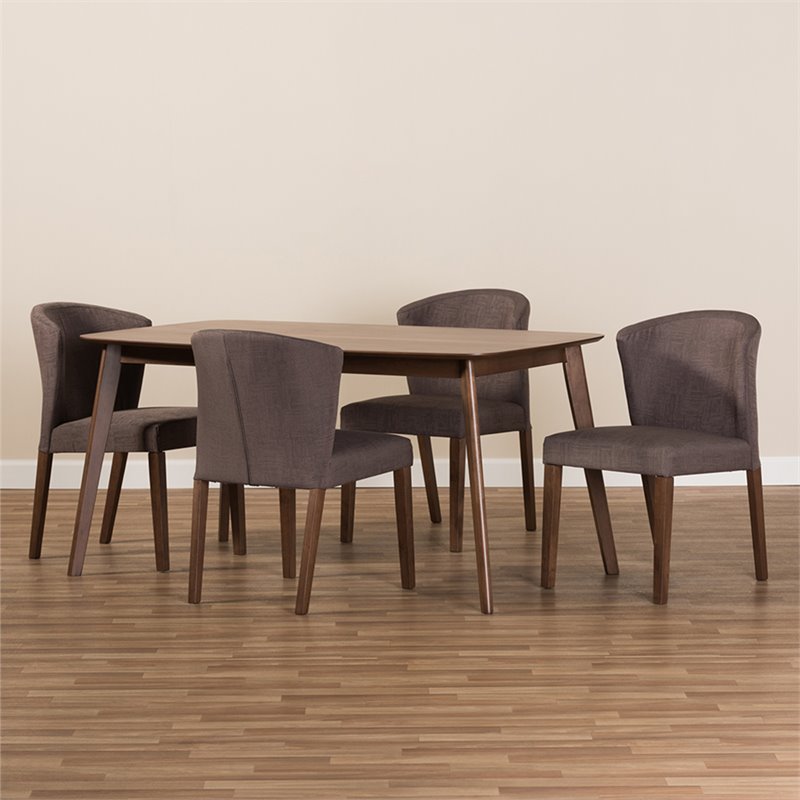 Baxton Studio Cassie 5 Piece Dining Set in Dark Gray and Walnut Brown