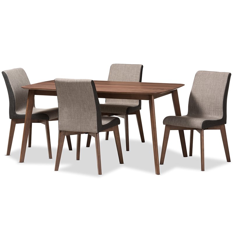 Baxton Studio Kimberly 5 Piece Dining Set in Beige and Walnut Brown
