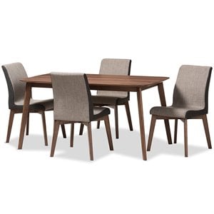 Baxton Studio Kimberly 5 Piece Dining Set in Beige and Walnut Brown