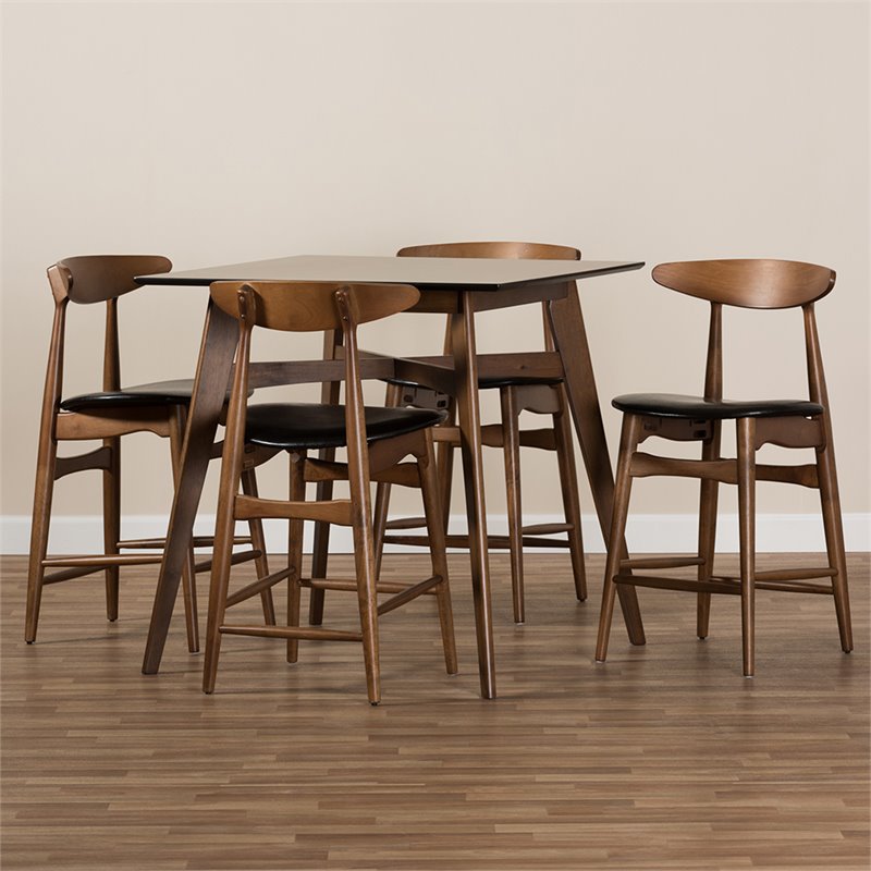 Baxton Studio Flora 5 Piece Counter Height Dining Set in Black
