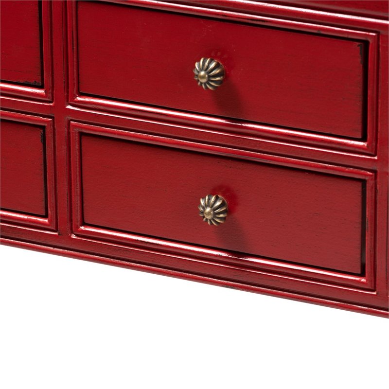 Baxton Studio Pomme 6 Drawer Console Table in Red and Bronze