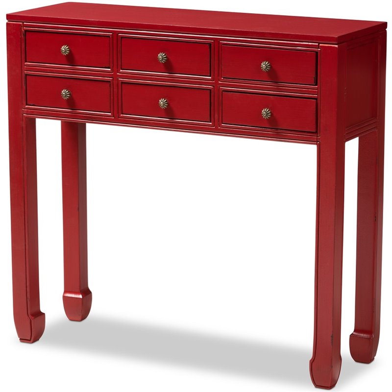 Baxton Studio Pomme 6 Drawer Console Table in Red and Bronze