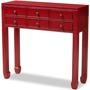 Baxton Studio Pomme 6 Drawer Console Table in Red and Bronze