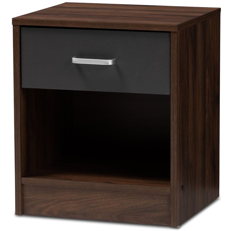 Baxton Studio Hansel 1 Drawer Wood Nightstand in Dark Brown and Dark Grey