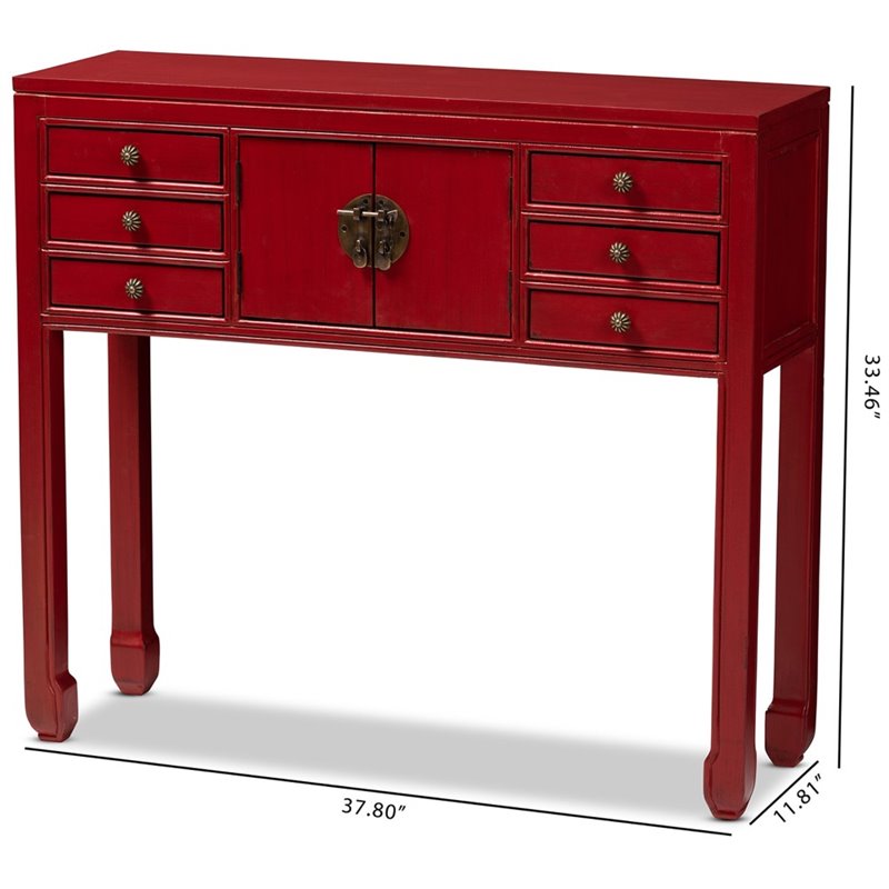 Baxton Studio Melodie 6 Drawer Console Table in Red and Bronze