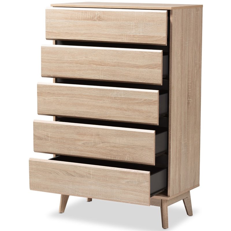 Baxton Studio Miren 5 Drawer Modern Chest in Light Oak and Dark Grey