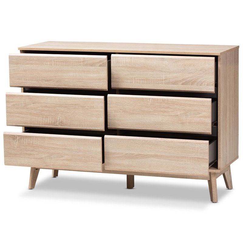 Baxton Studio Miren 6 Drawer Modern Dresser in Light Oak and Dark Grey