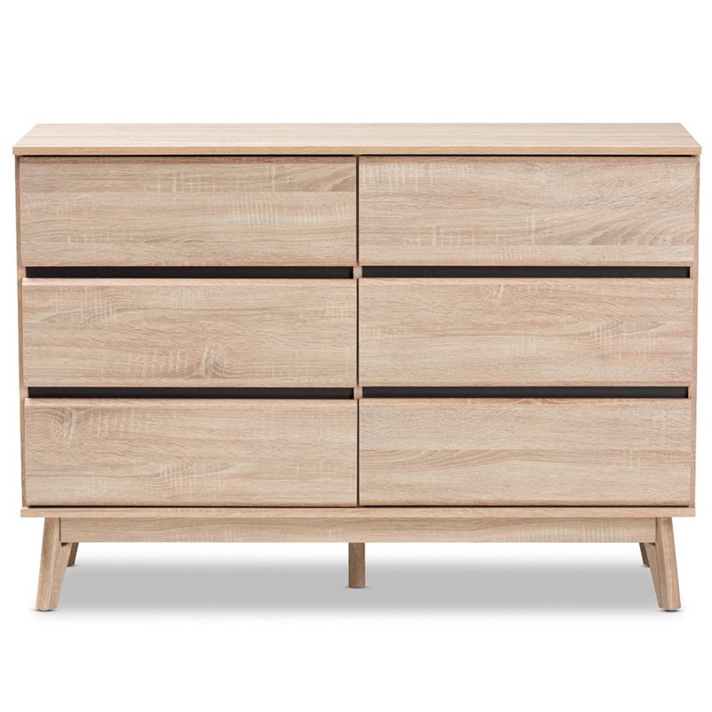 Baxton Studio Miren 6 Drawer Modern Dresser in Light Oak and Dark Grey