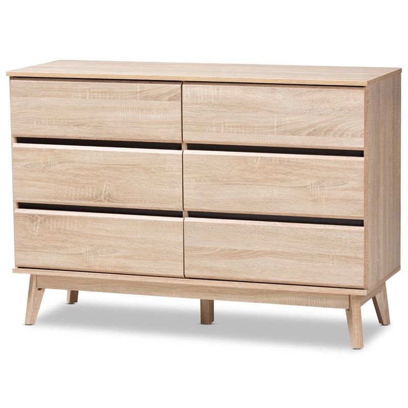 Baxton Studio Miren 6 Drawer Modern Dresser in Light Oak and Dark Grey