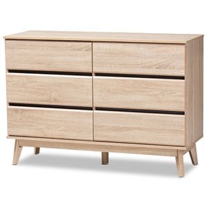 Baxton Studio Miren 6 Drawer Modern Dresser in Light Oak and Dark Grey
