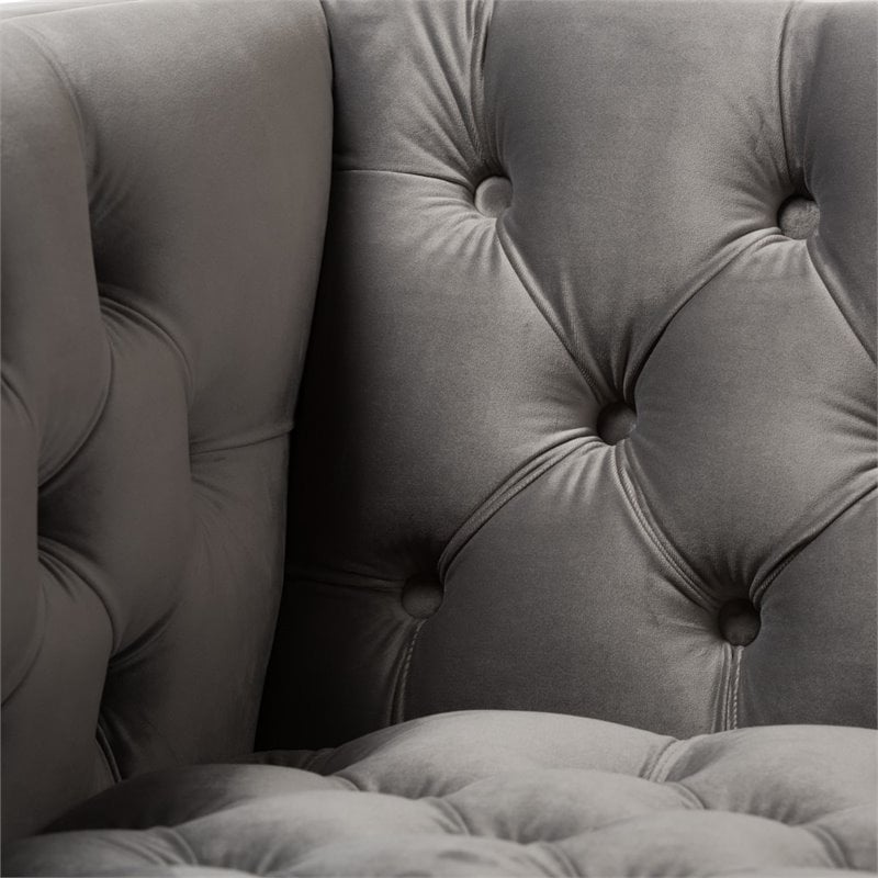 Baxton Studio Zanetta Velvet Tufted Lounge Chair in Grey and Gold