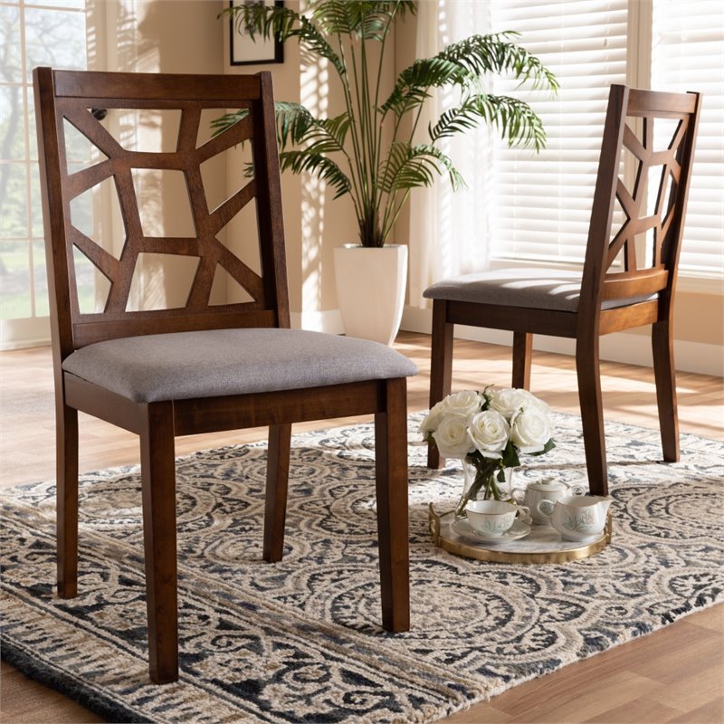 Baxton Studio Abilene Dining Side Chair in Walnut and Gray (Set of 2)