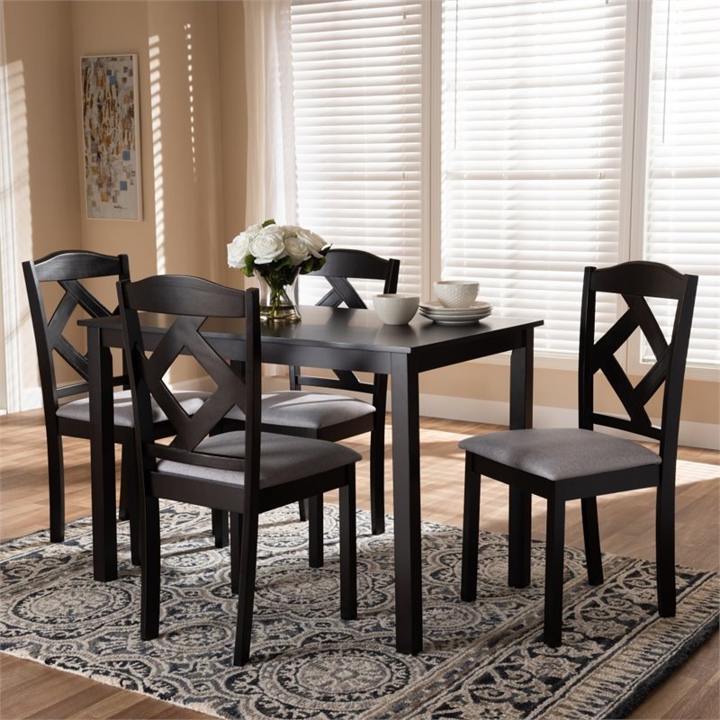 Baxton Studio Ruth 5 Piece Dining Set in Brown and Grey