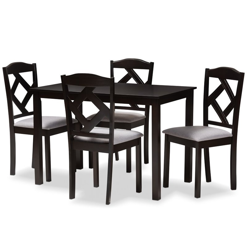 Baxton Studio Ruth 5 Piece Dining Set in Brown and Grey