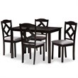 Baxton Studio Ruth 5 Piece Dining Set in Brown and Grey