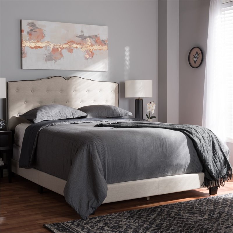 Baxton Studio Vivienne Fabric Tufted Full Bed in Light Beige