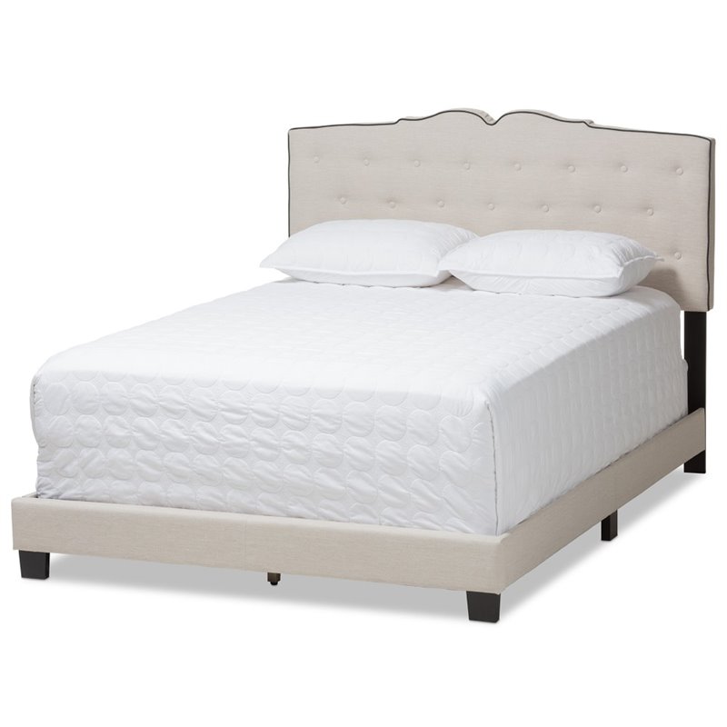 Baxton Studio Vivienne Fabric Tufted Full Bed in Light Beige