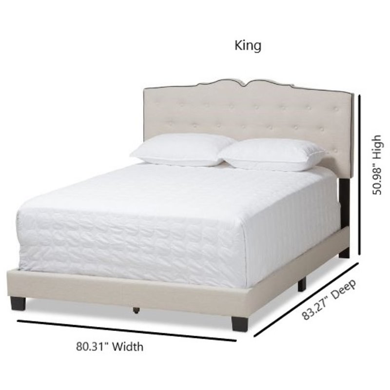 Baxton Studio Vivienne Fabric Tufted King Bed in Light Beige