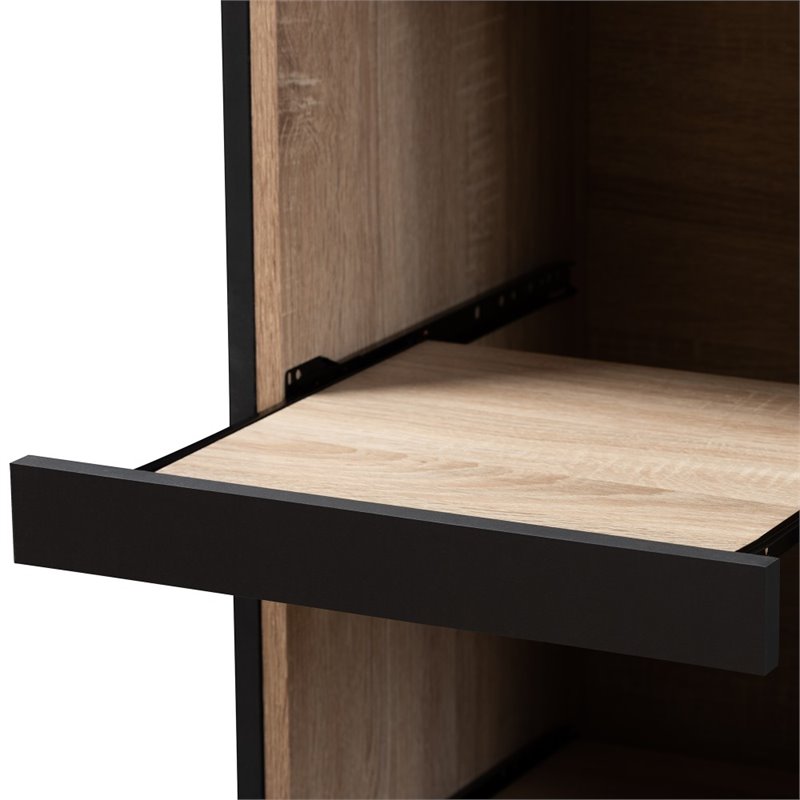 Baxton Studio Fabian Microwave Cabinet in Dark Grey and Oak Brown