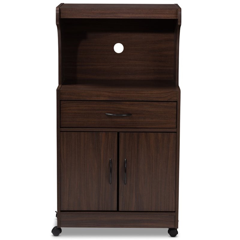 Baxton Studio Tannis Microwave Stand in Dark Walnut Brown