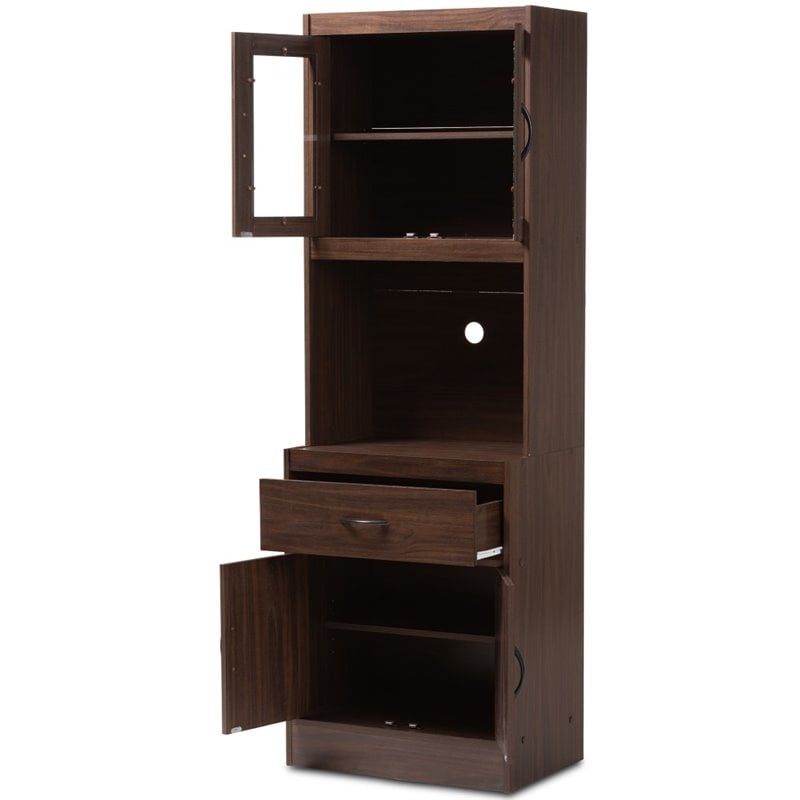 Baxton Studio Laurana Kitchen Cabinet and Hutch in Dark Walnut
