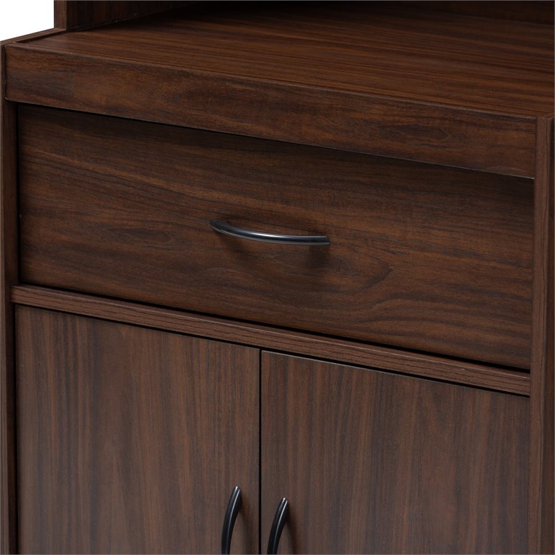Baxton Studio Laurana Kitchen Cabinet and Hutch in Dark Walnut