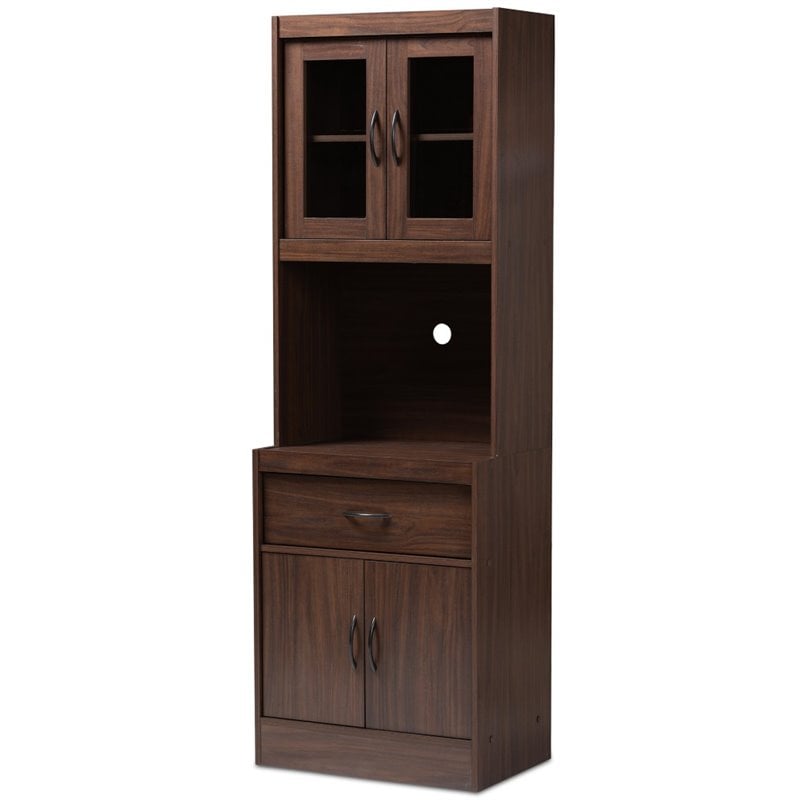 Baxton Studio Laurana Kitchen Cabinet and Hutch in Dark Walnut