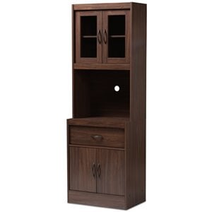 Baxton Studio Laurana Kitchen Cabinet and Hutch in Dark Walnut