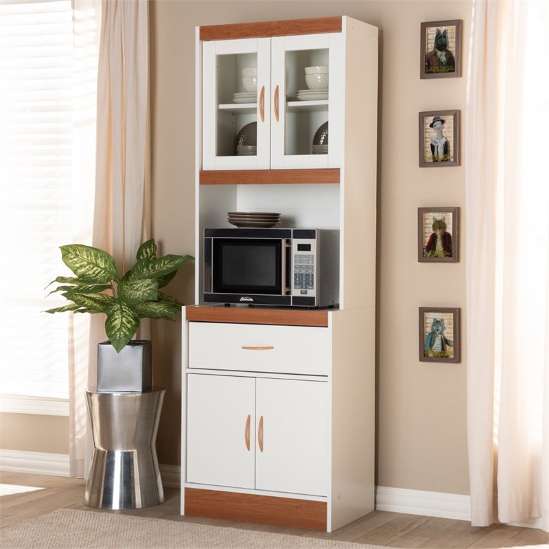 Baxton Studio Laurana Kitchen Cabinet and Hutch in White and Cherry